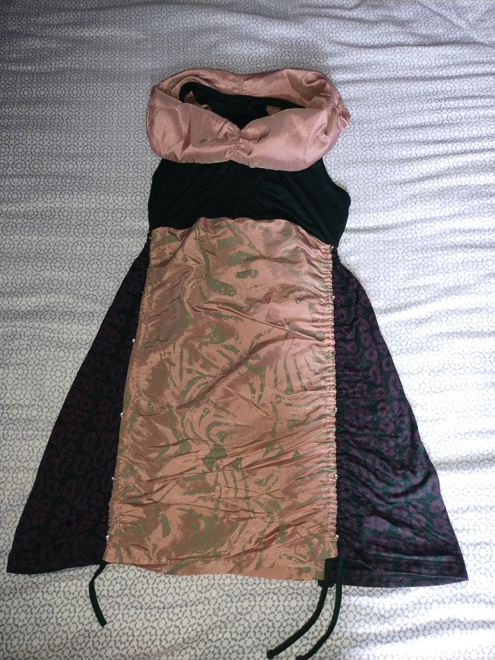 Black Tank Dress with Rose Gold Front Panel and Plum Side Panels